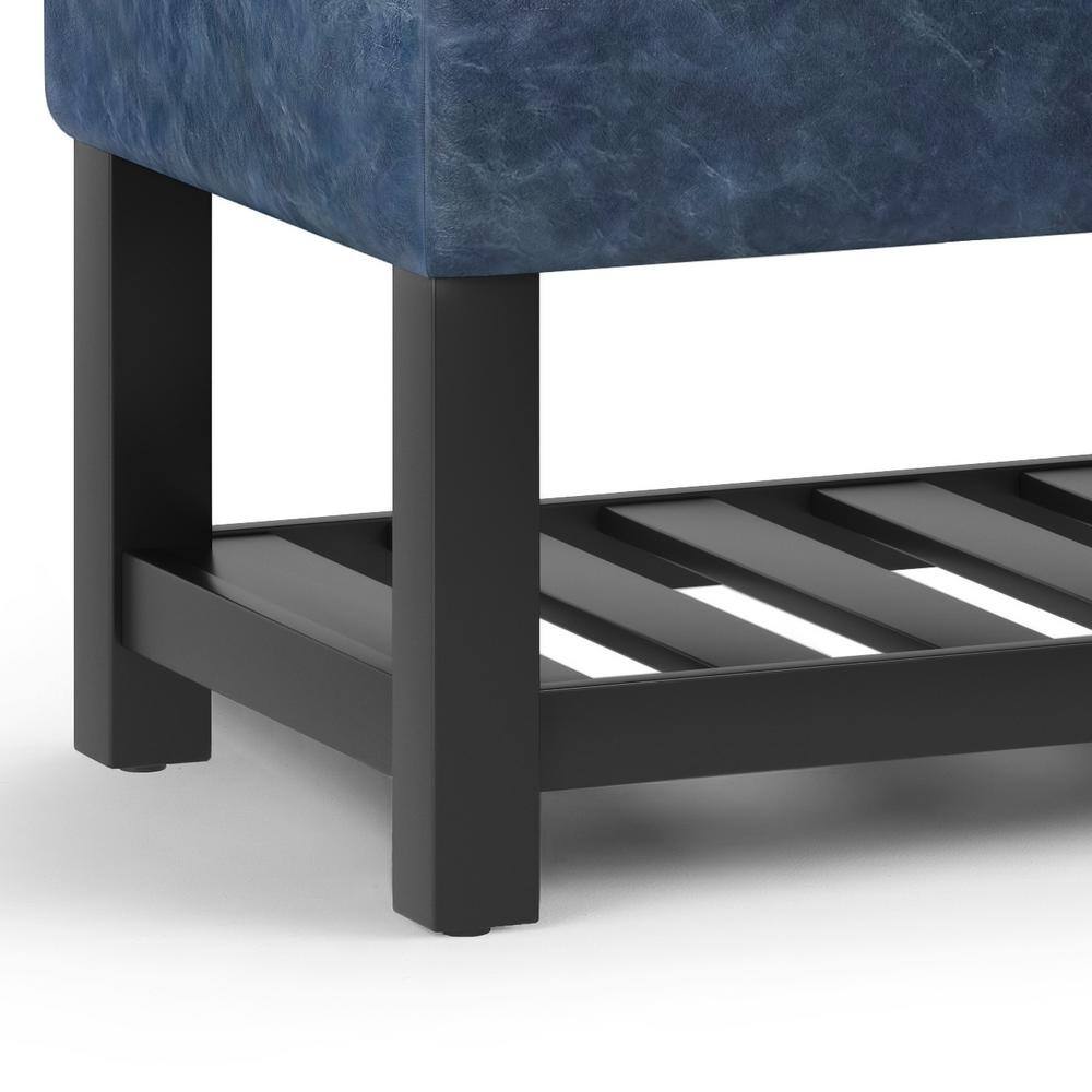 Denim Blue Faux Leather Tufted Ottoman Bench with Open Storage