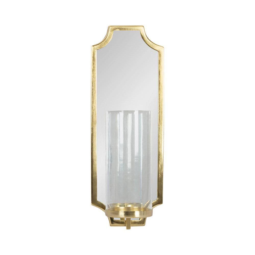 Gold Metal Mirrored Wall Sconce with Glass Candle Holder