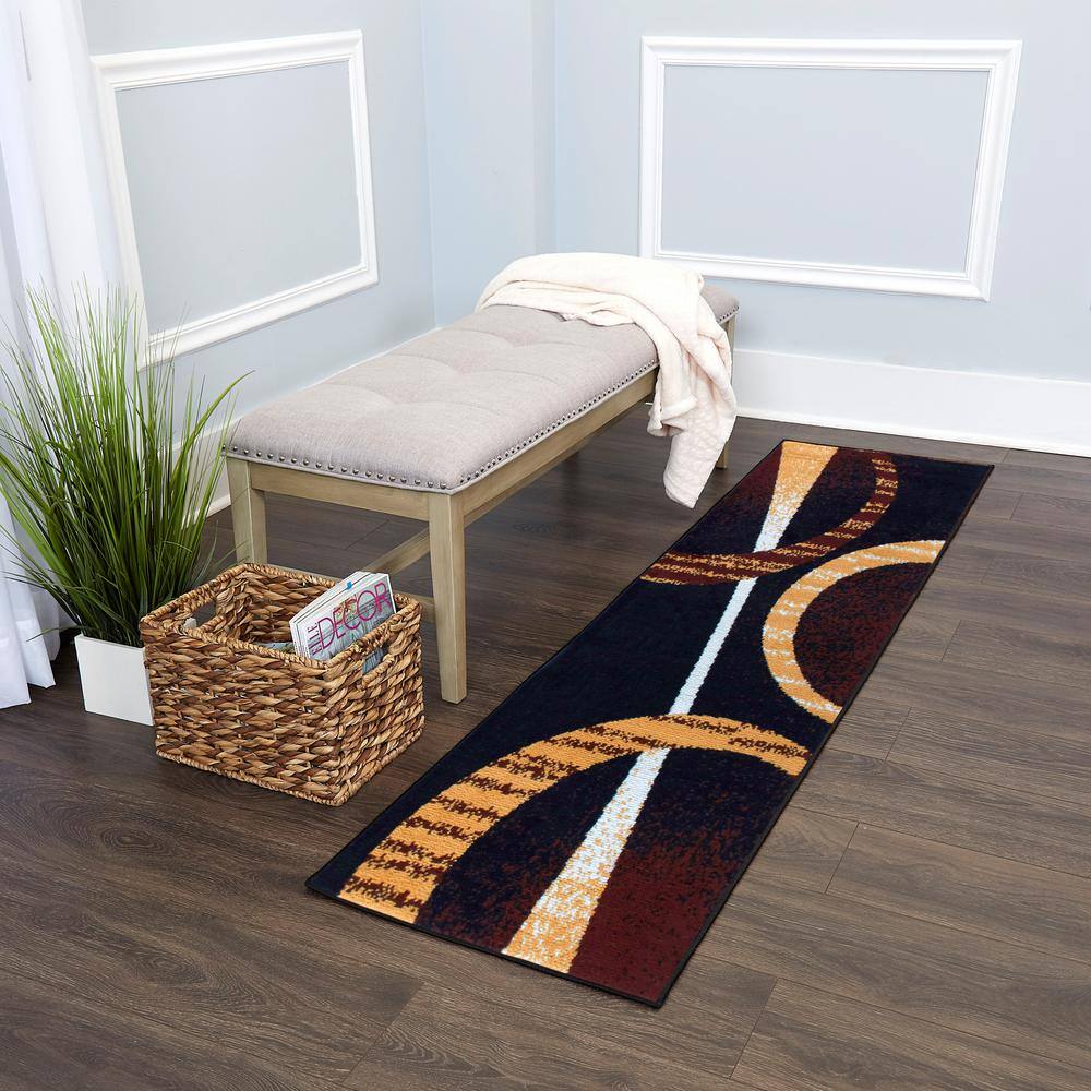 Ebony and Brown Geometric Abstract Runner Rug