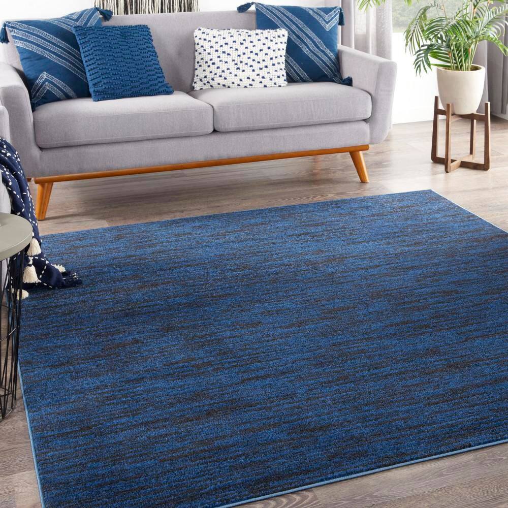 Midnight Blue 7' Square Non-slip Synthetic Rug