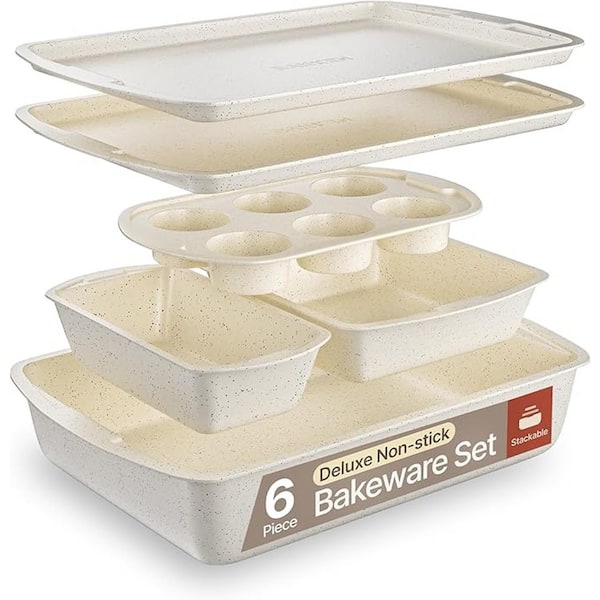 6 Piece Stackable Baking Pans - White Marble