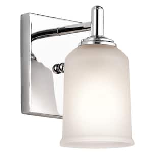 Shailene 1-Light Chrome Bathroom Indoor Wall Sconce Light with Satin Etched Glass Shade