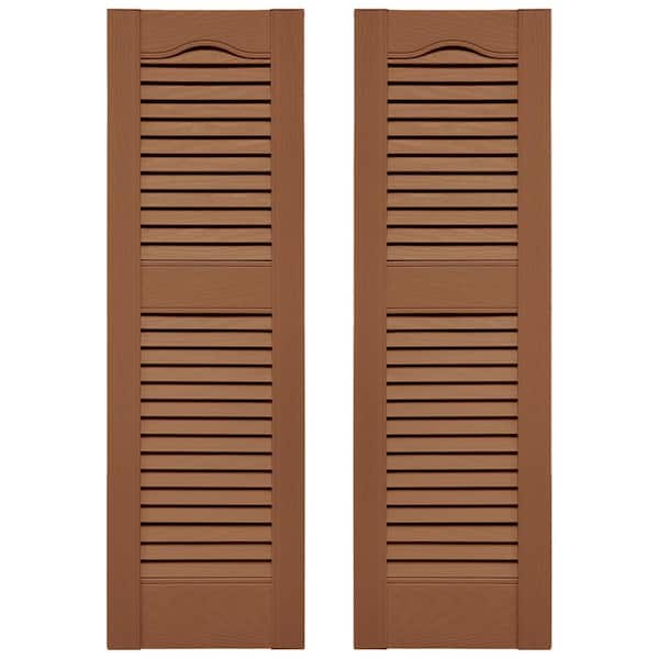 Ekena Millwork Builders Edge 12 in. W x 25 in. H Louvered Vinyl Shutters Pair in Treated Cedar