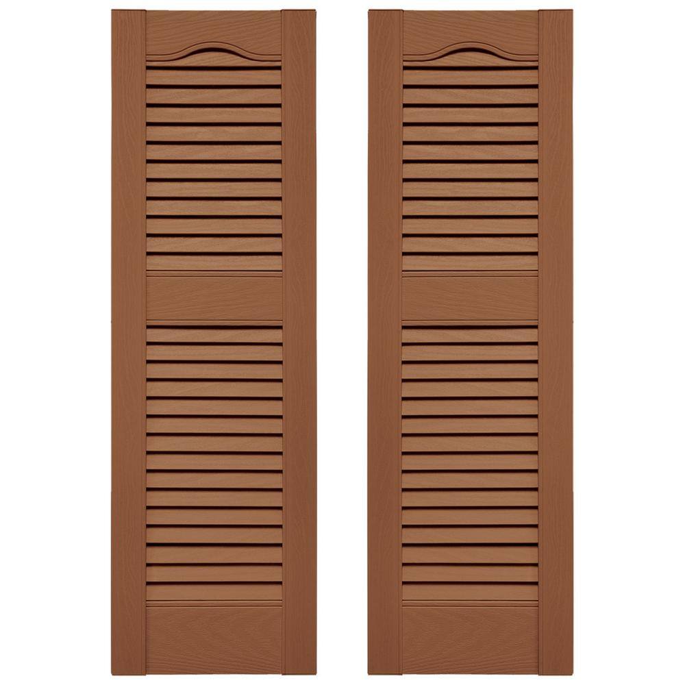 Builders Edge 14.5 in. W x 39 in. H Louvered Vinyl Shutters Pair in Treated Cedar price history on PriceWatchPro