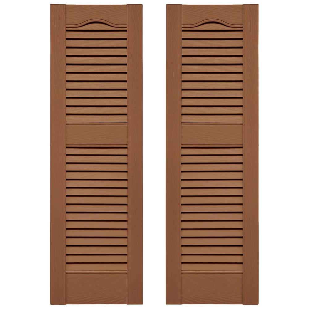Builders Edge 14.5 in. W x 43 in. H Louvered Vinyl Shutters Pair in Treated Cedar price history on PriceWatchPro