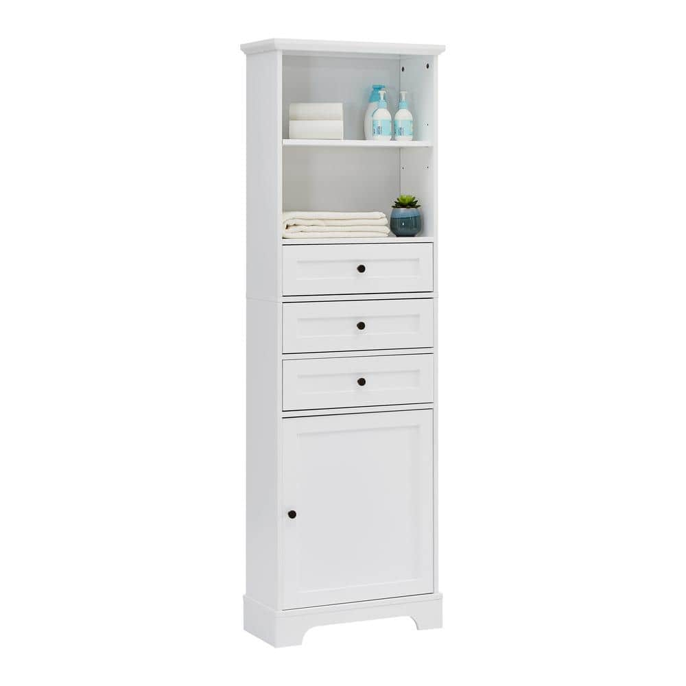 22 in. W x 10.03 in. D x 68.3 in. H White MDF Linen Cabinet with 3 ...