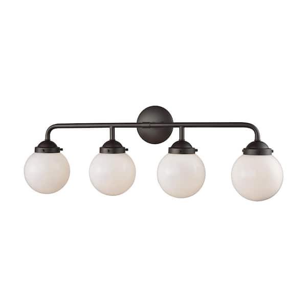 Thomas Lighting Beckett 4-Light Oil Rubbed Bronze and Opal White Glass Bath Light