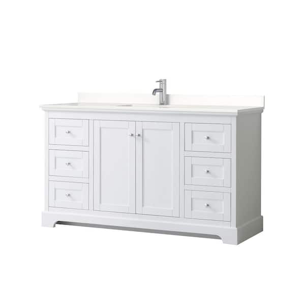 Avery 60 in. W x 22 in. D x 35 in. H Single Bath Vanity in White with White Quartz Top