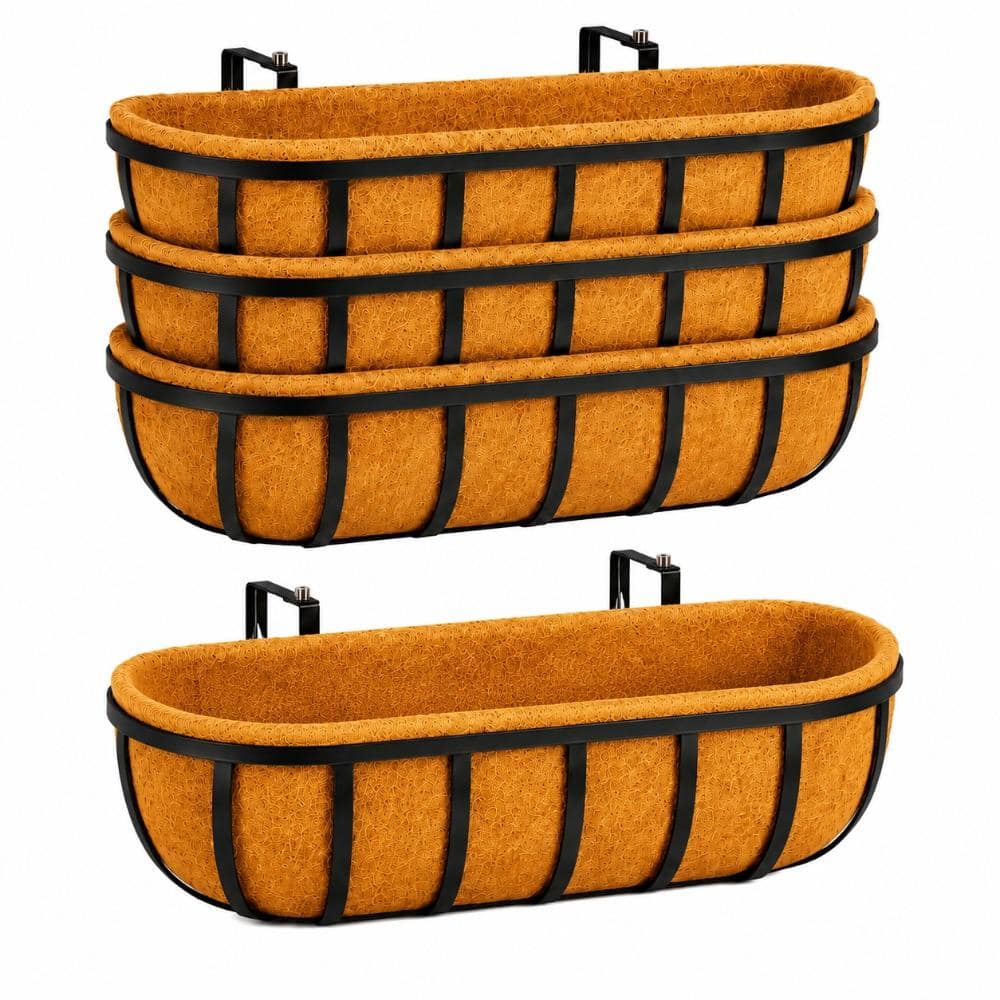 24 in. L x 7 in. W x 4.8 in. H 24qts. Adjustable Bracket Window Box Black Outdoor Metal Planter with Coco Liner Set of 4 price history on PriceWatchPro