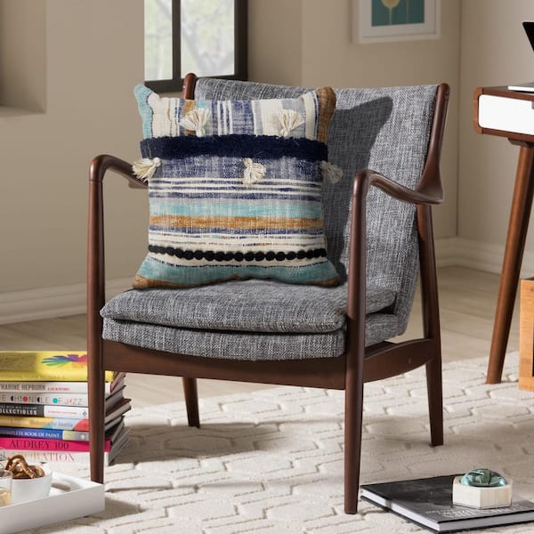 Davina Eclectic Blue Striped Hypoallergenic Polyester 18 in. x 18 in. Indoor Throw Pillow