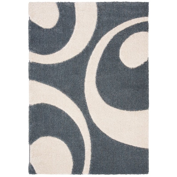 Florida Shag 5 ft. x 8 ft. Slate/Ivory Abstract Area Rug