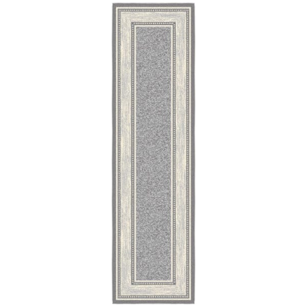Ottohome Collection Non-Slip Rubberback Bordered Design 2x7 Indoor Runner Rug, 1 ft. 10 in. x 7 ft., Gray