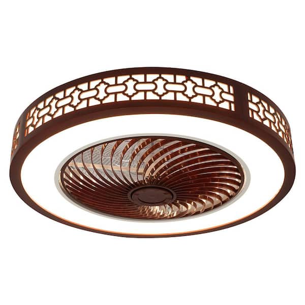 22 in. Chinese Style Indoor 2 Colors Change Integrated LED Red Wood Framed Ceiling Fan with Remote