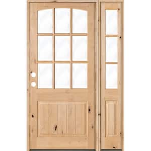 56 in. x 96 in. Knotty Alder Right-Hand/Inswing 9-Lite Clear Glass Unfinished Wood Prehung Front Door/Right Sidelite