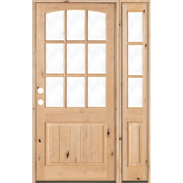 Krosswood Doors 56 in. x 96 in. Knotty Alder Right-Hand/Inswing 9-Lite Clear Glass Unfinished Wood Prehung Front Door/Right Sidelite