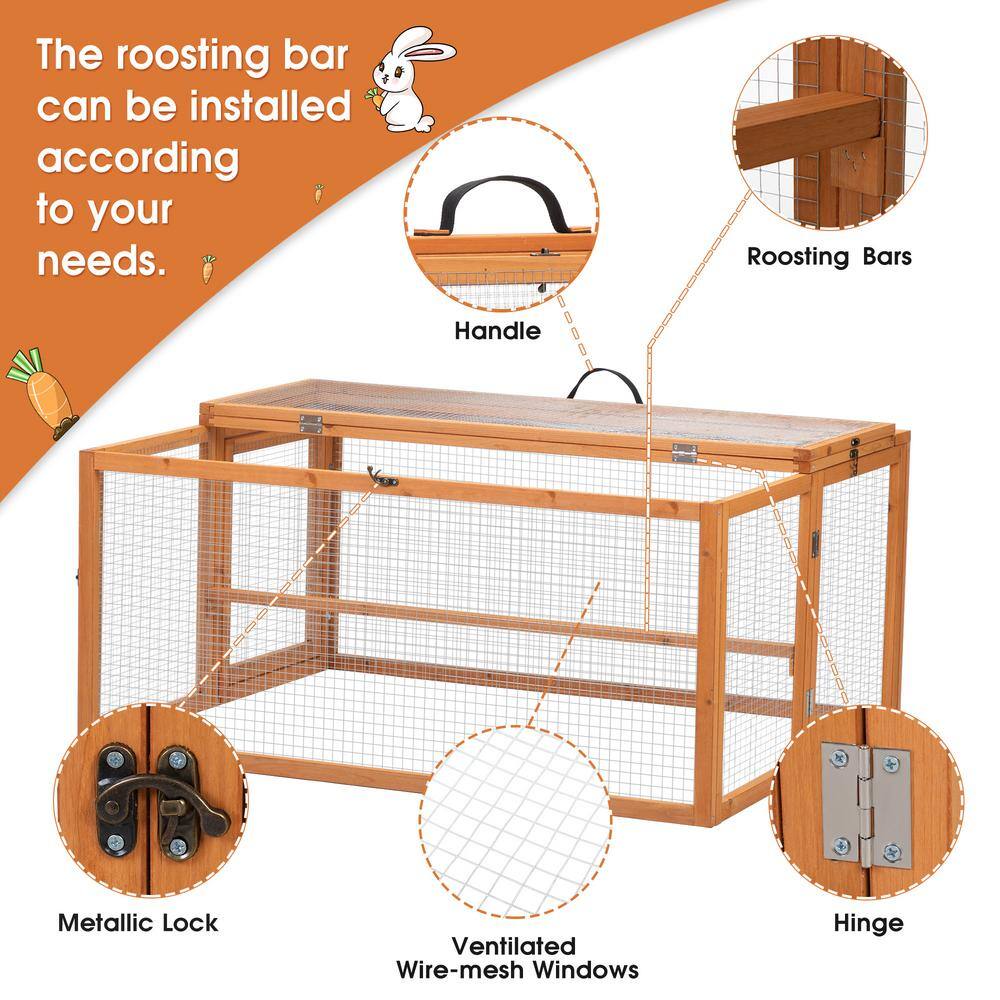 Orange Folding Fir Wood Chicken Coop with Roosting Bar