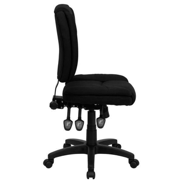 ErgoComfort Mid-Back Black Fabric Swivel Task Chair with Pillow Top