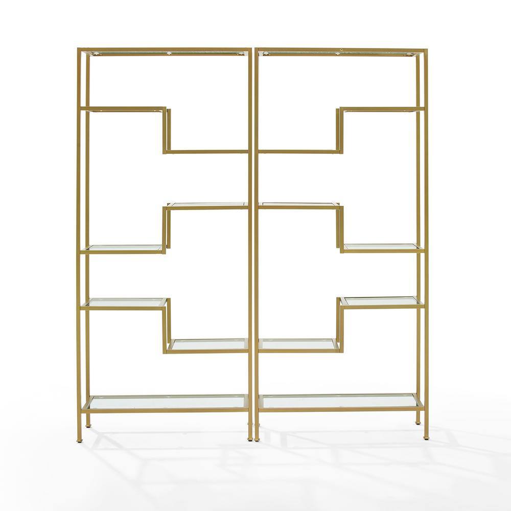 Sloane 78" Gold and Black Steel Etagere Set with Glass Shelves
