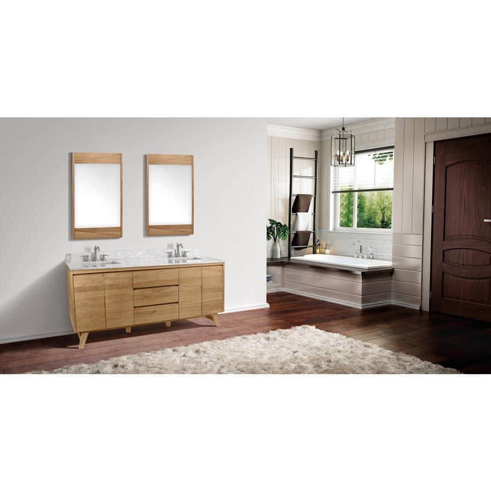 Natural Teak Double Bathroom Vanity with Marble Top