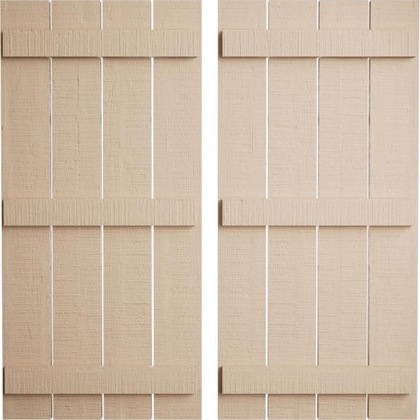 Ekena Millwork 23.5 in. x 76 in. Timberthane Polyurethane 4-Board Spaced Board-n-Batten Rough Cedar Faux Wood Shutters Pair