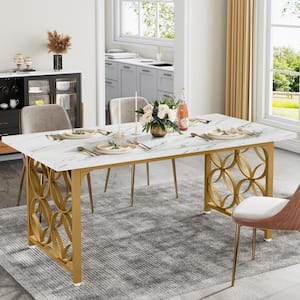 Roesler Gold and White Wood 63 in. W 4 Legs Long Dining Table Seats 6 for Living Room and Dining Room