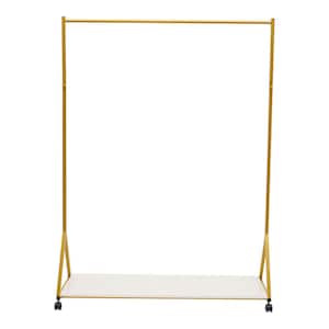 Freestanding Rolling Gold Metal Clothes Rack with Shelf & Wheels 45.66 in. W x 64.17 in. H