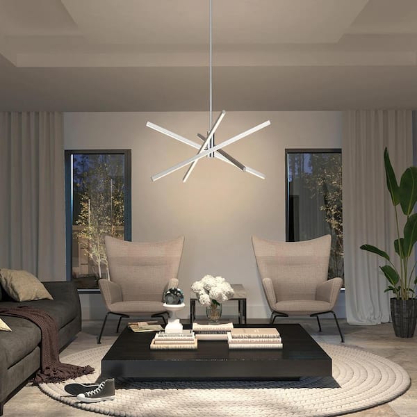 Bryan 4-Light Dimmable Integrated LED Chrome Sputnik Modern Linear Chandelier