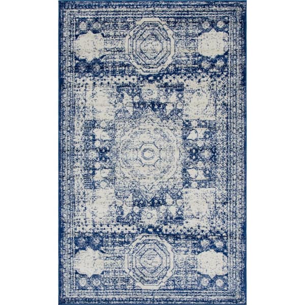 Unique Loom Bromley Wells Dark Blue 5 ft. x 8 ft. Area Rug