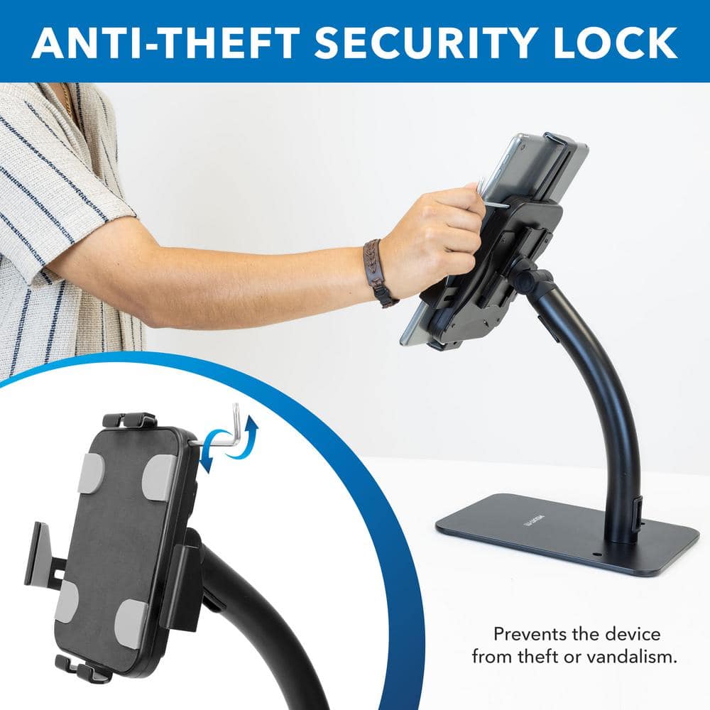 Black Adjustable Anti-Theft Tablet Countertop Kiosk Stand