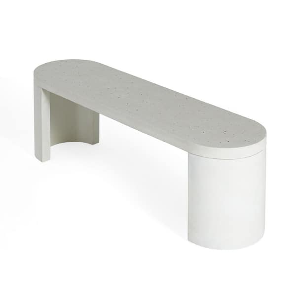 Downey Modern 60 in. Terrazzo White Concrete Outdoor Patio Dining Bench with Curved Legs