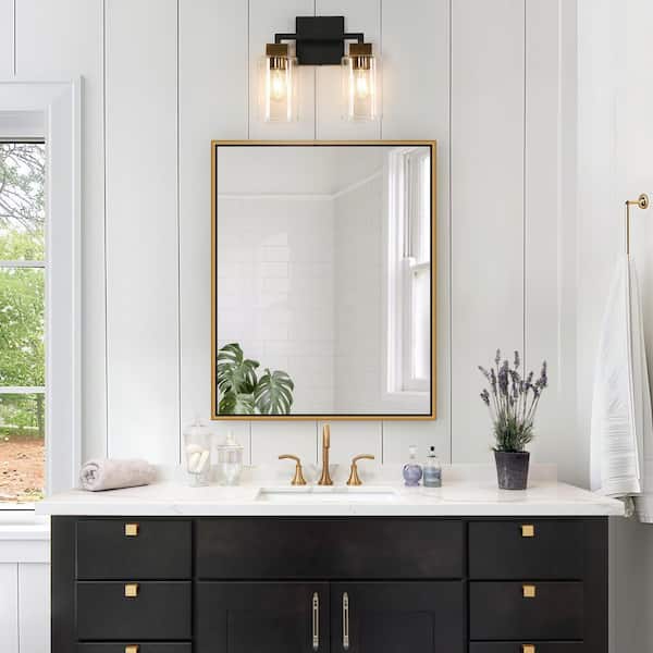 12 in. 2-Light Brass Vanity Light for Bathrooms, Clear Glass Black Bath Lighting, Modern Farmhouse Indoor Wall Sconce