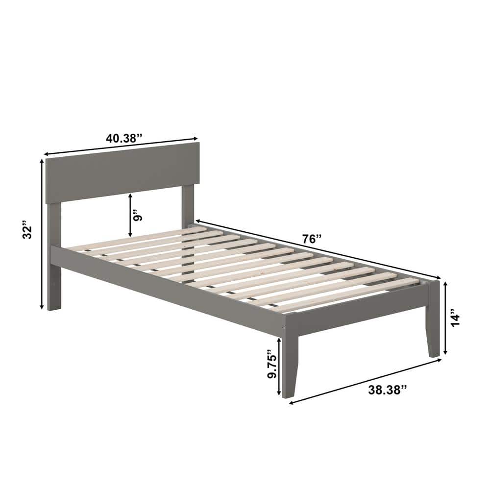 Twin Gray Solid Wood Panel Headboard Bed Frame