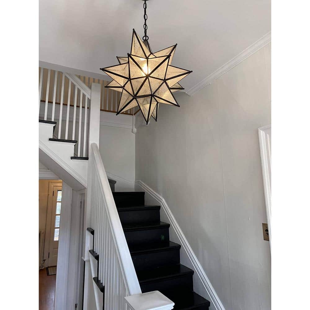 Geometric Black Seeded Glass Moravian Star Pendant Light