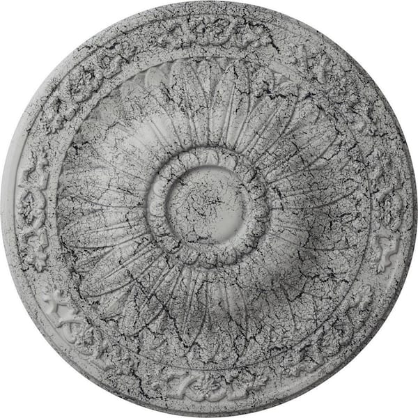 Ekena Millwork 1-1/2 in. x 20-1/4 in. x 20-1/4 in. Polyurethane Lunel Ceiling Medallion, Ultra Pure White Crackle
