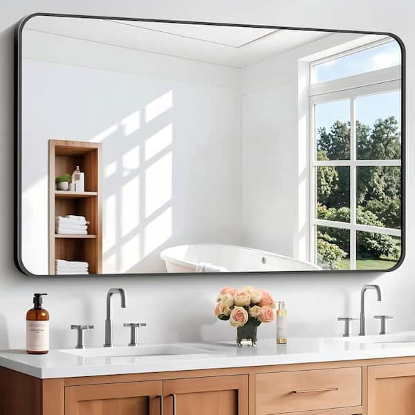 Sxiawe 30 in. W x 48.2 in. H Black Rectangle Aluminum Frame Wall-Mounted Bathroom Mirror/Vanity mirror