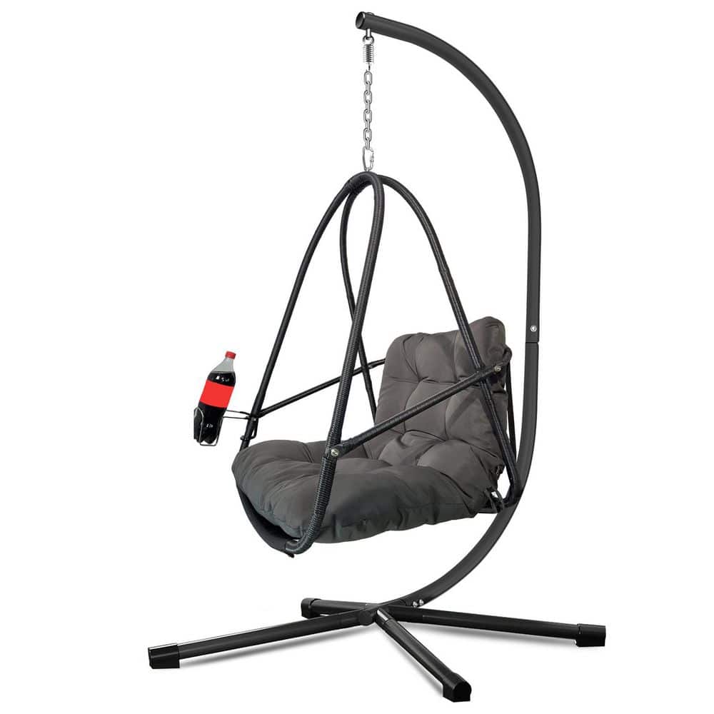 1-Person Black Wicker Patio Swing with Cushion and Pillow, Foldable Egg Chair for Indoor Outdoor Use price history on PriceWatchPro