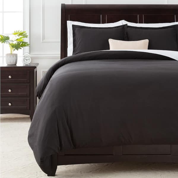 CHANASYA Chanasya Solid Color Black Ultra Soft Bedding Microfiber Duvet Cover Set, Queen