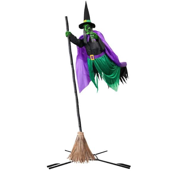 12 ft. Halloween Outdoor Decoration Hovering Witch Animatronics Prop with Sound and Touch Activated Sensor for Garden
