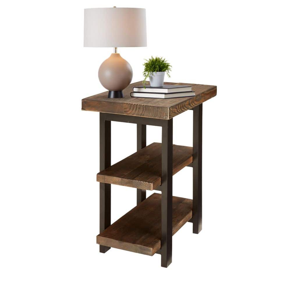 Pomona 20 in. Rectangle Wood End Table with Shelves, Rustic Industrial Side Table or Nightstand for Living Room/Bedroom