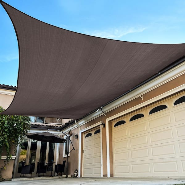 workpoint 12 ft. x 16 ft. Brown Rectangle Sun Shade Sail For Backyard Deck Outdoor