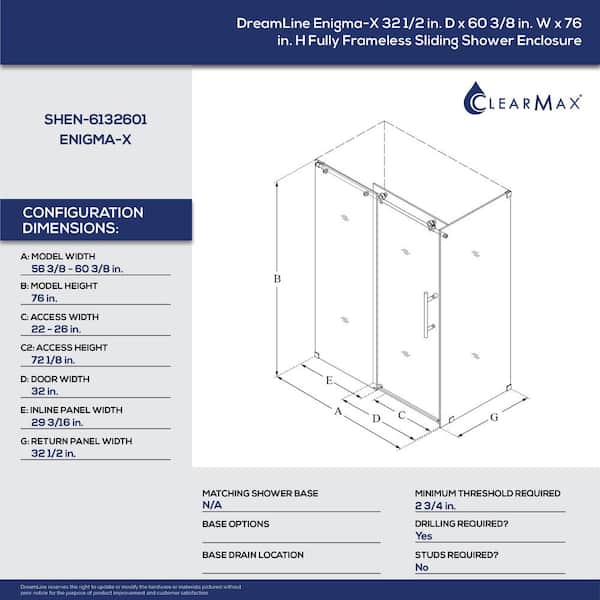 Enigma-X 32 1/2 in. D x 60 3/8 in. W x 76 in. H Frameless Corner Sliding Shower Enclosure in Polished Stainless Steel
