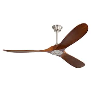60 in. Indoor Modern Ceiling Fan with 6-Speed Remote Control 3-Brown Solid Wood Blade for Living Room