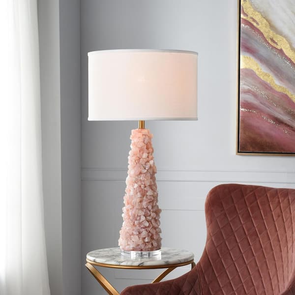 Belinda 34 in. Rose Quartz Table Lamp with White Linen Shade