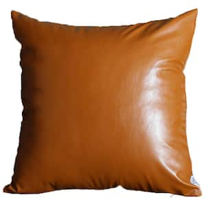 Charlie Set of Four Brown Faux Leather Zippered Pillow 6.4 in. x 17 in.