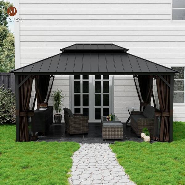 Mondawe 12 Ft. X 16 Ft. Outdoor Aluminum Frame Patio Gazebo Canopy 