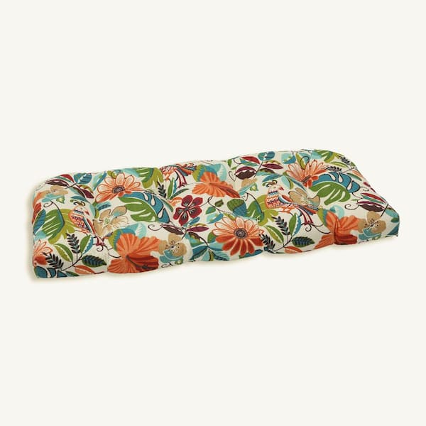 Pillow Perfect Tropical Rectangular Outdoor Bench Cushion in Beige