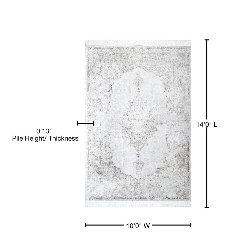 Cantrell Ivory and Beige Wool Viscose 10' x 14' Medallion Area Rug