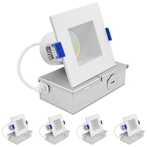 LUXRITE 3 in. Square Integrated LED Recessed Light J-Box 8W 5CCT 740Lumens Dimmable Canless Downlight Wet Rated IC Rated ETL 4PK
