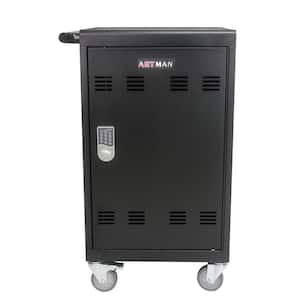 30-Device Black Mobile Charging Cart and Cabinet for Tablets Laptops with Combination Lock
