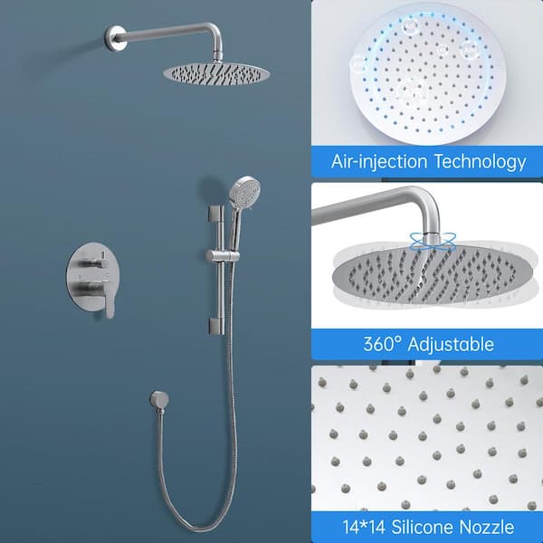 5-Spray Wall Mount Dual Fixed and Handheld Shower Head 2.5 GPM in Brushed Nickel